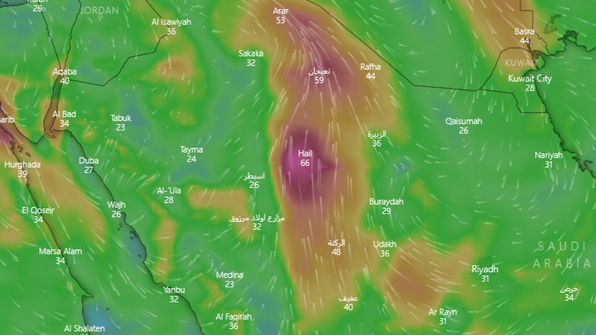 Arabie Saoudite | Avertissement de poussière possible sur certaines parties de la grêle et de la frontière nord mercredi