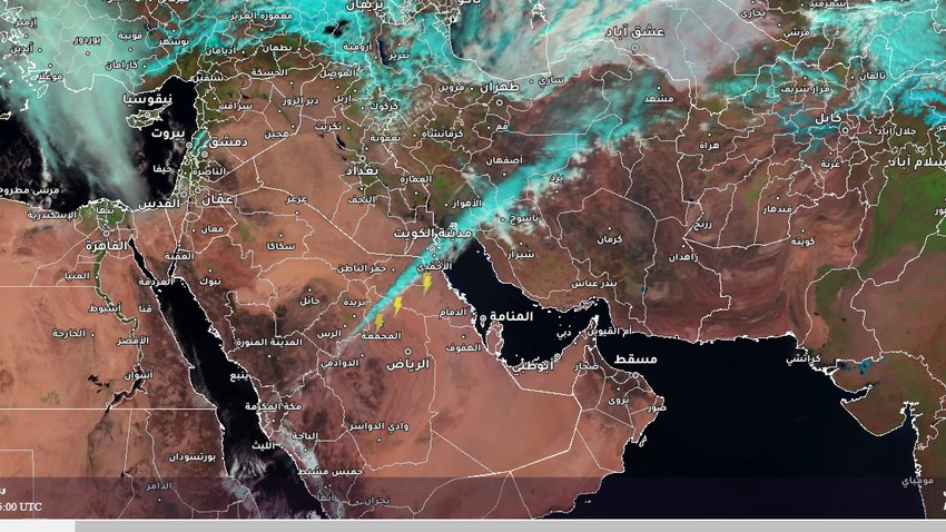 تحديث 01:45 ظُهراً : صور الأقمار الإصطناعية ترصُد حزام ماطر يمتد مئات الكيلومترات من تركمانستان حتى السعودية