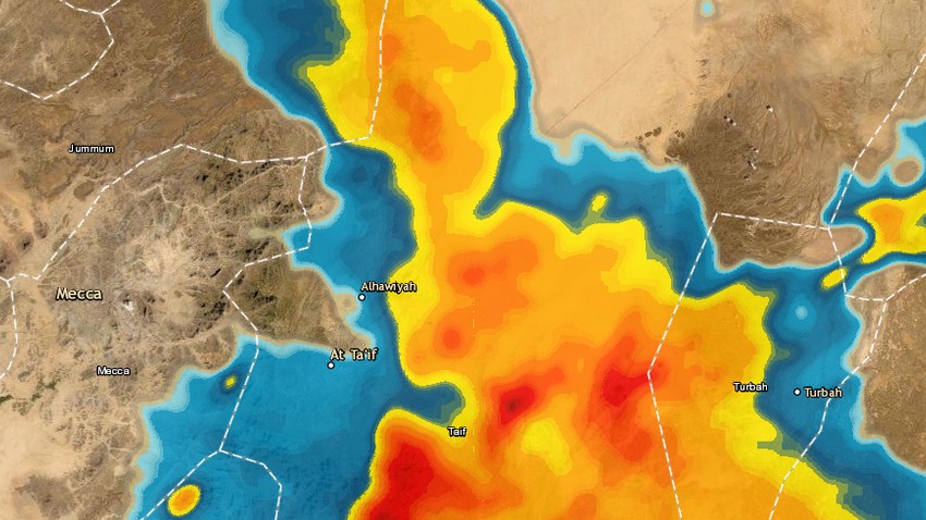 Taif - 6:30pm | Warning of heavy rain and possible torrential rain in the next hour