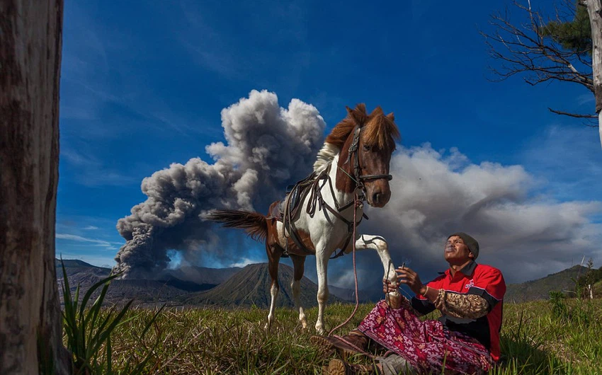 صور مذهلة للسكان المحليين.. الخيول والبراكين في إندونيسيا
