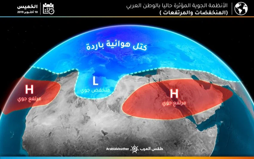 الأنظمة الجوية المؤثرة حالياً بالوطن العربي