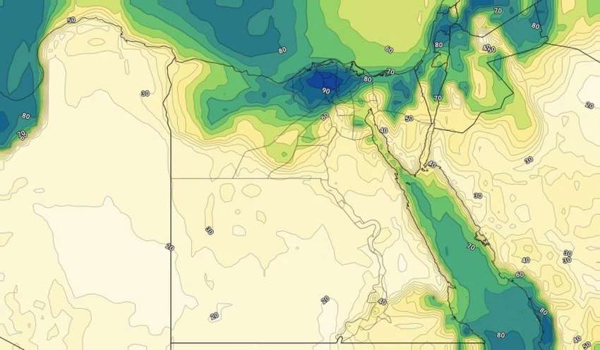 الرطوبة السطحية على مصر ليل الخميس 03-10-2019