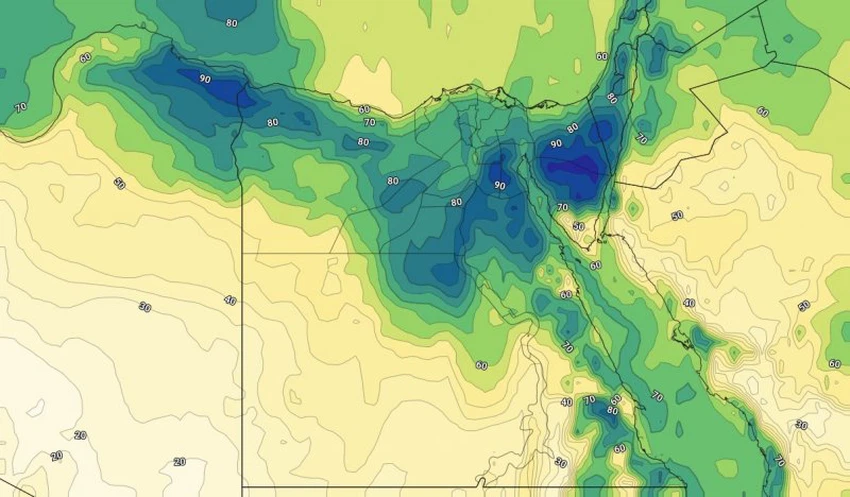 الرطوبة السطحية على مصر مساء الاربعاء 30-10-2019