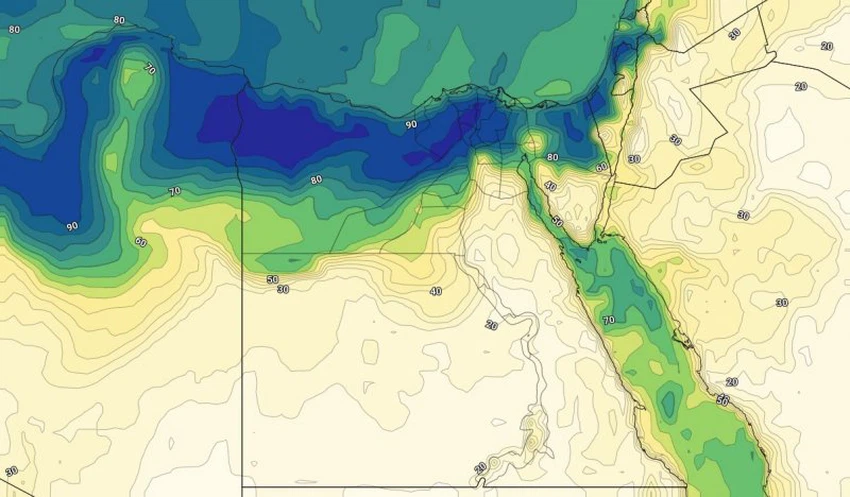 الرطوبة السطحية على مصر مع ساعات الليل من يوم الثلاثاء 30-07-2019