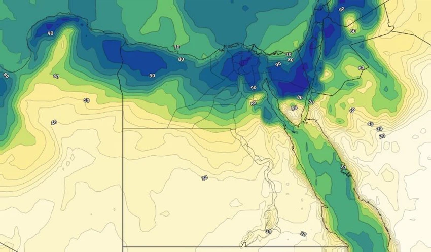 الرطوبة السطحية على مصر مع ساعات الليل يوم السبت العشرين من يوليو