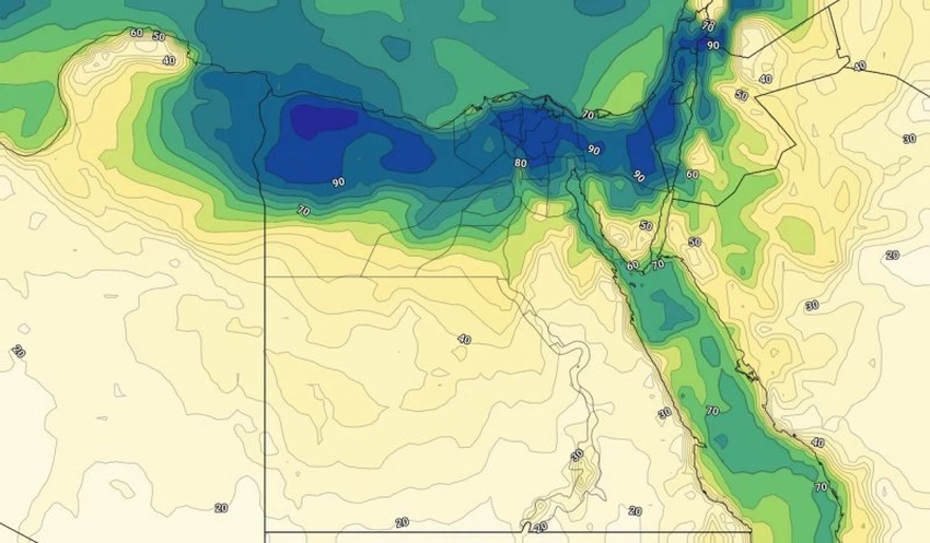 الرطوبة السطحية على مصر مع مساء الأثنين 29-7-209