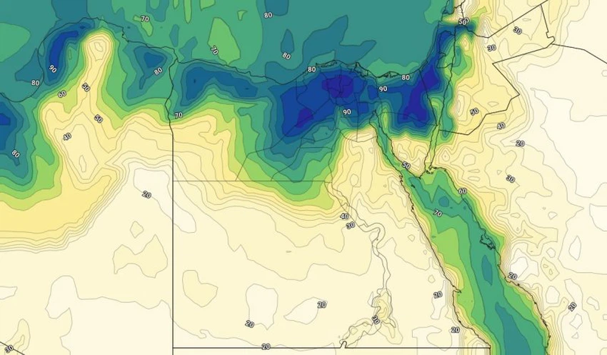 الرطوبة السطحية على مصر يوم الثاني والعشرين من يوليو