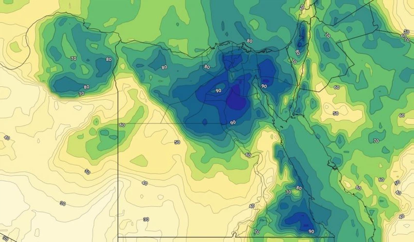 الرطوبة السطحية على مصر يوم الخميس 13-11-2019