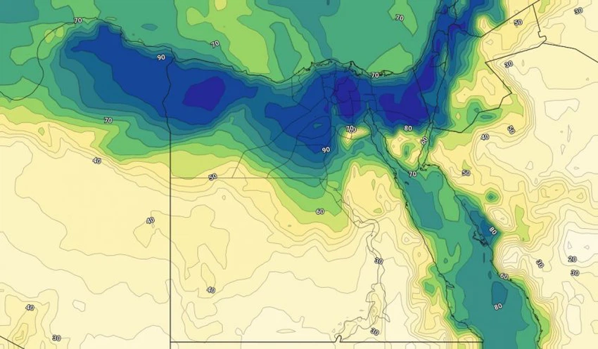الرطوبة السطحية مساء يوم الثلاثاء 10-9-2019 على مصر