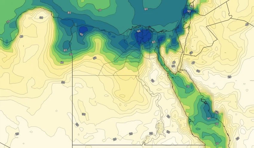 الرطوبة السطحية مع ساعات الليل من الأربعاء العاشر من يوليو