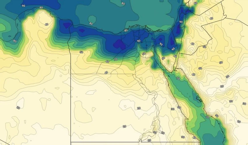 الرطوبة السطحية مع ساعات الليل من يوم الاثنين الثامن من يوليو