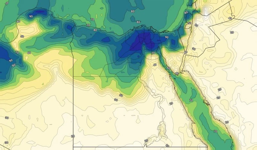 الرطوبة السطحية مع ساعات الليلمن يوم الخميس الخامس والعشرين من يوليو