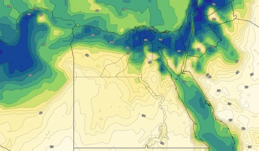 الرطوبة السطحية مع ساعات المساء من الخميس والصباح الباكر من يوم الجمعة 05-08-2019