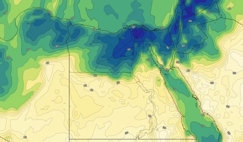 الرطوبة السطحية مع ساعات المساء من يوم الأحد 15-09-2019