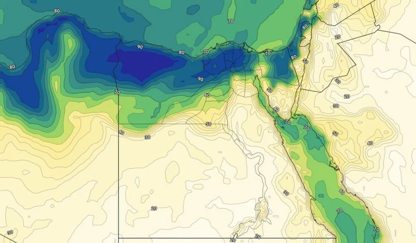 الرطوبة على شمال مصر مع ساعات الليل يوم الاربعاء 31-07-2019