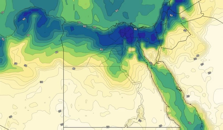 الرطوبة على مصر خلال يوم الجمعة مساءً
