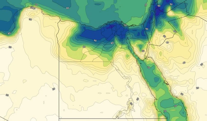 الرطوبة مع ساعات الليل من يوم الاثنين الرابع عشر من يوليو