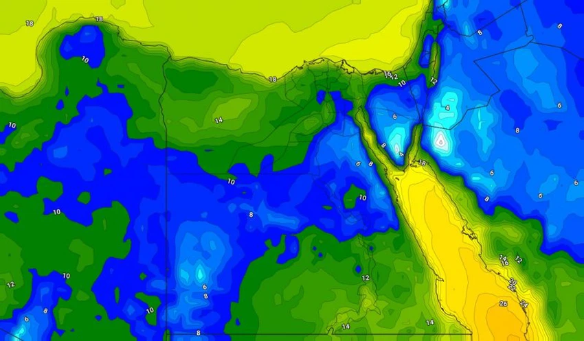 درجات الحرارة الصغري خلال الاسبوع