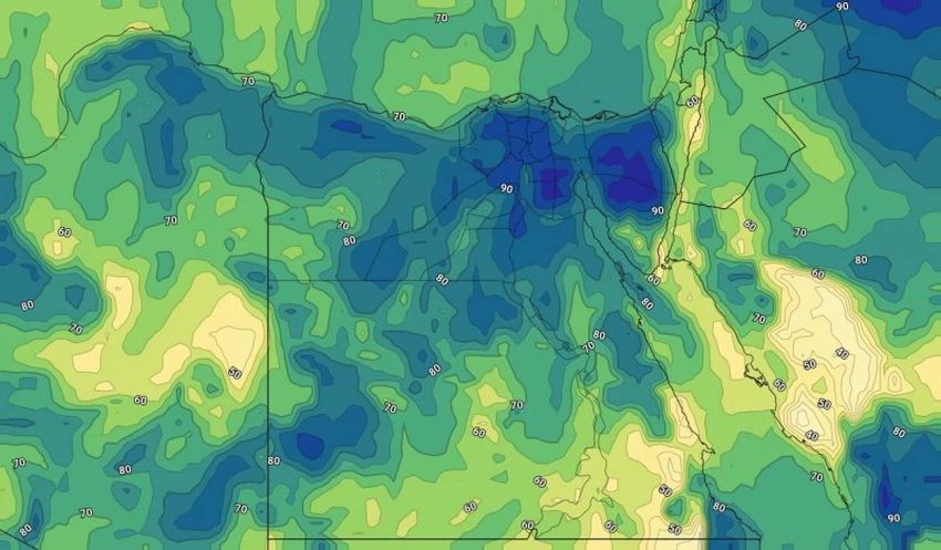 الرطوبة النسبية خلال الحالة الجوية على مصر