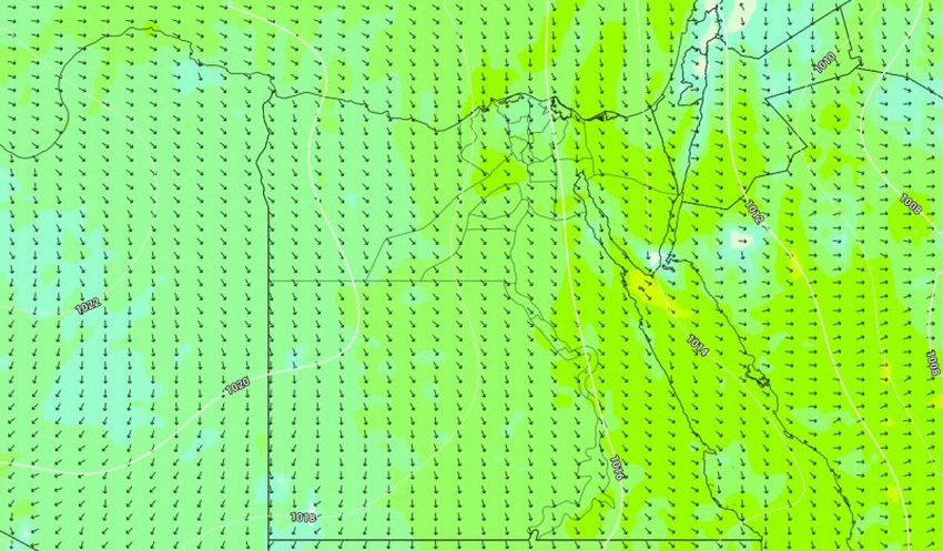 حركة الرياح المتوقعة على مصر خلال يومي الثلاثاء والاربعاء 18-19 فبراير 2020