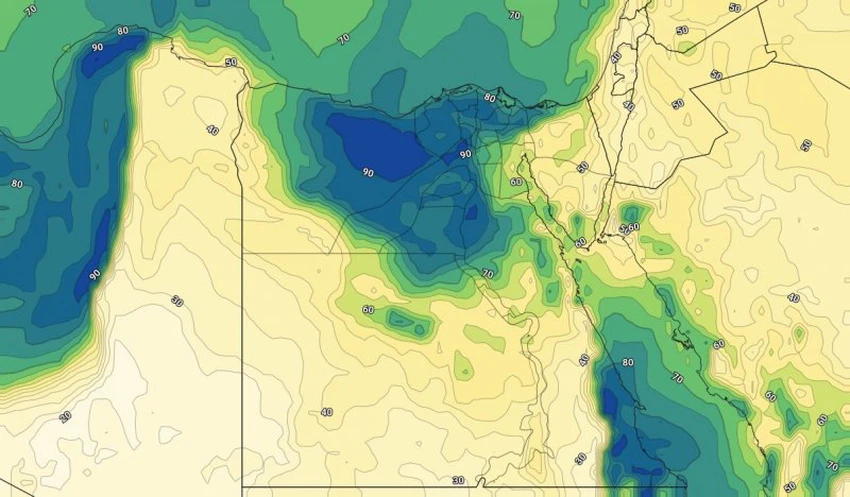 الرطوبة السطحية على مصر مساء الخميس 7-11-2019