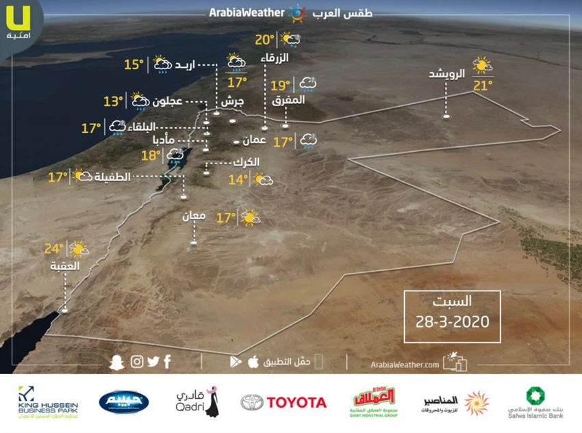 الأردن | حالة الطقس ودرجات الحرارة المتوقعة ليوم السبت 28/3/2020