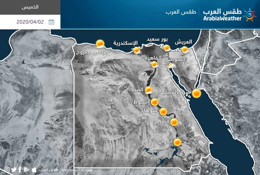مصر | حالة الطقس ودرجات الحرارة المتوقعة يوم الخميس 2020/4/2