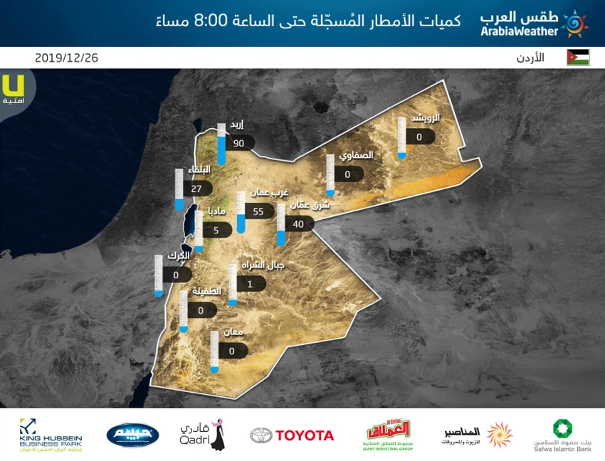 وتاليًا كميات الامطار المُسجلة حتى الساعة 8 من مساء اليوم الخميس بحسب محطات طقس العرب
